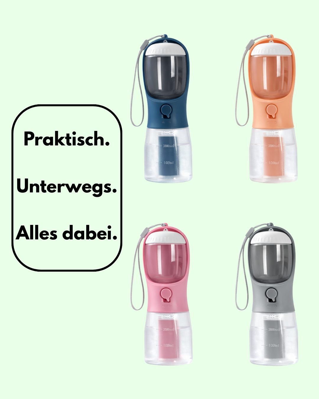 3 in 1 Hundetrinkflasche - ideal für unterwegs