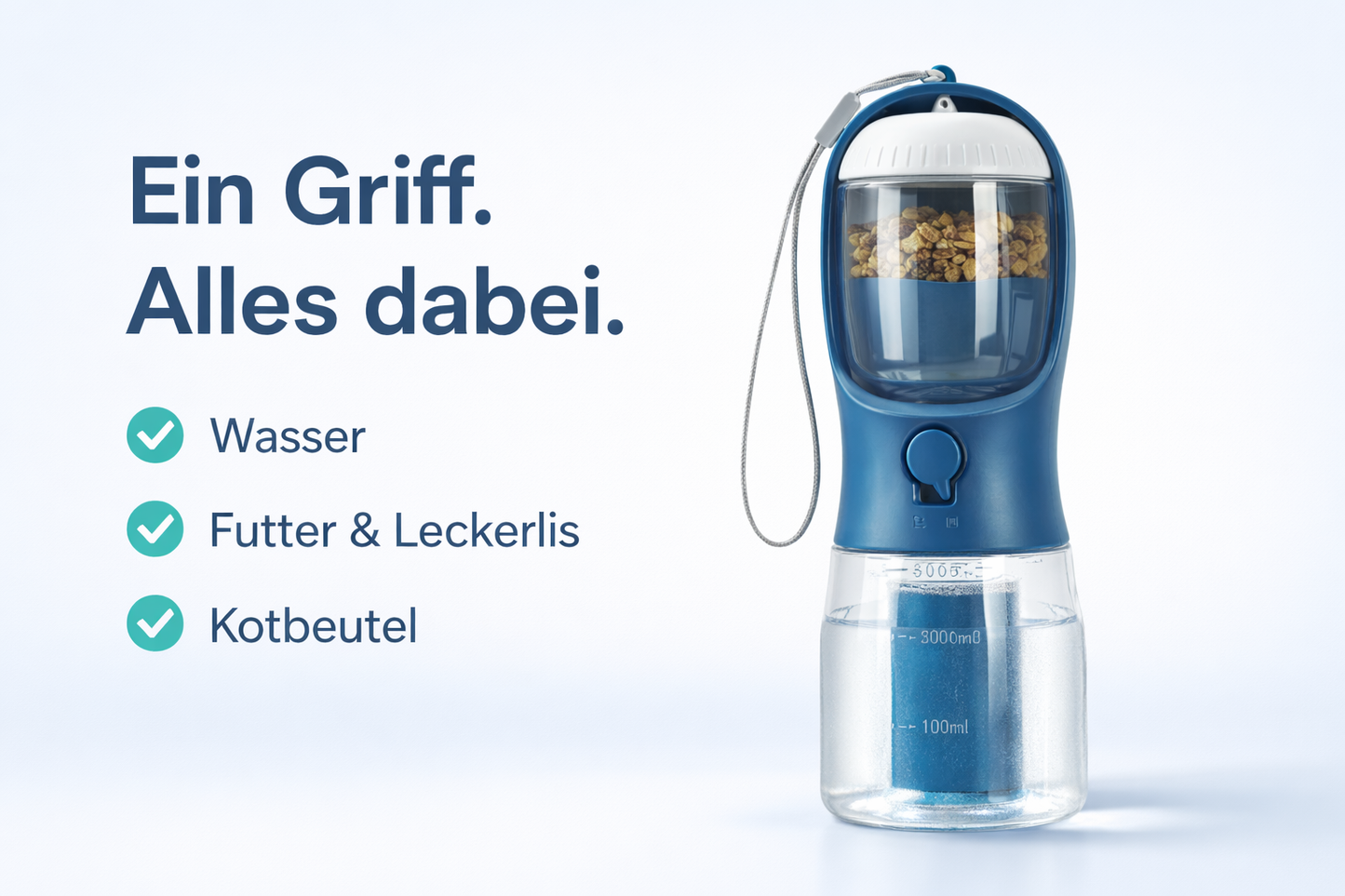 3 in 1 Hundetrinkflasche  - ideal für unterwegs