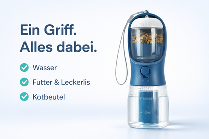 3 in 1 Hundetrinkflasche  - ideal für unterwegs